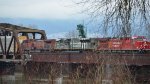 CP 8201, 6644, 8637 E/B across the Pitt River swing bridge with an autorack train.